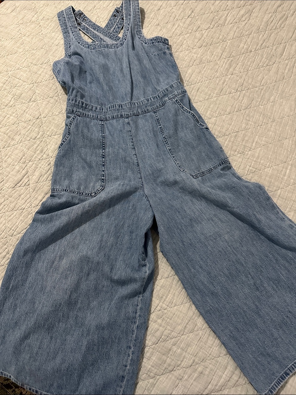 Lucky Brand Medium Light Blue Denim Wide-Leg Overalls